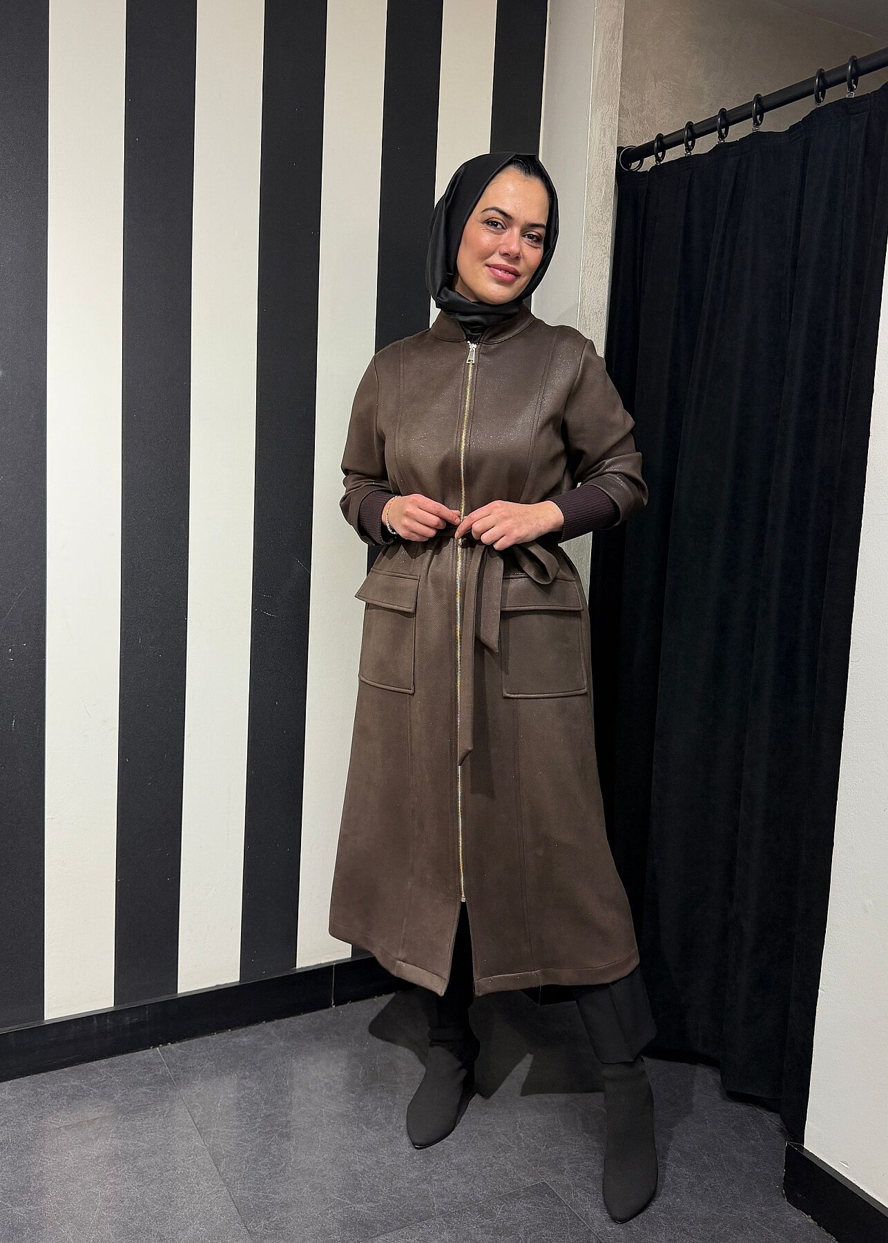 Nuss Önü Fermuarlı Simli Kap KAHVE - 4