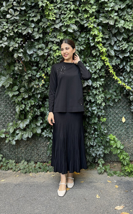 Nuss Önü İşlemeli Etekli Takım SİYAH - 2