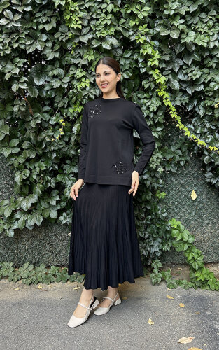 Nuss Önü İşlemeli Etekli Takım SİYAH - 3