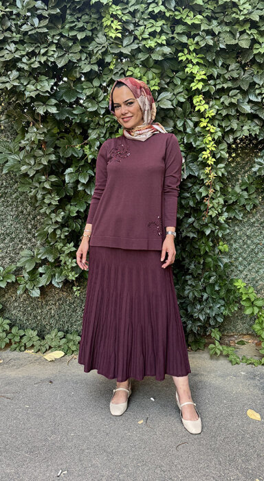 Nuss Önü İşlemeli Etekli Takım vişne - 1