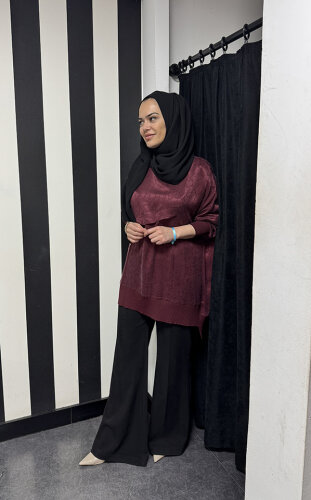 Nuss Önu Kısa Arkası Uzun Motifli Tunik BORDO 