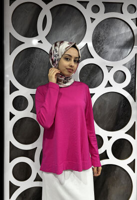 Nuss Önü Nervürlü Basic Tunik FUŞYA - 3