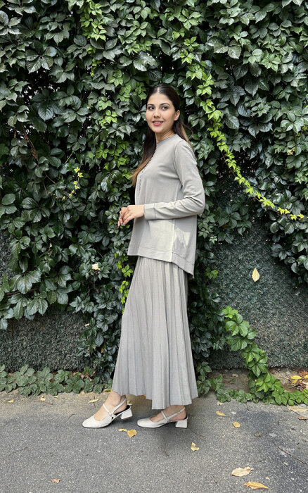 Nuss Önü Taşlı Etekli Takım HAKİ - 3