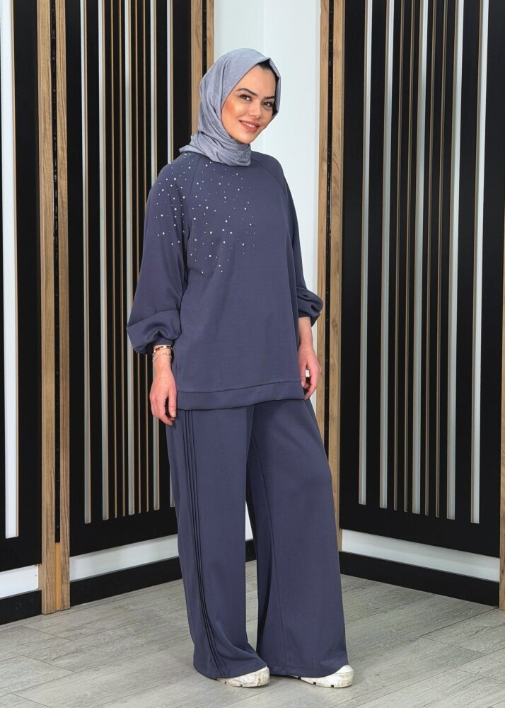 Nuss Önü Taşlı Pantolonlu Takım LACİVERT 