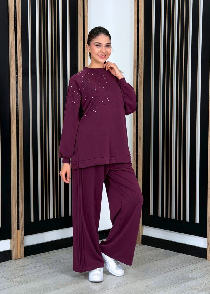 Nuss Önü Taşlı Pantolonlu Takım MÜRDÜM