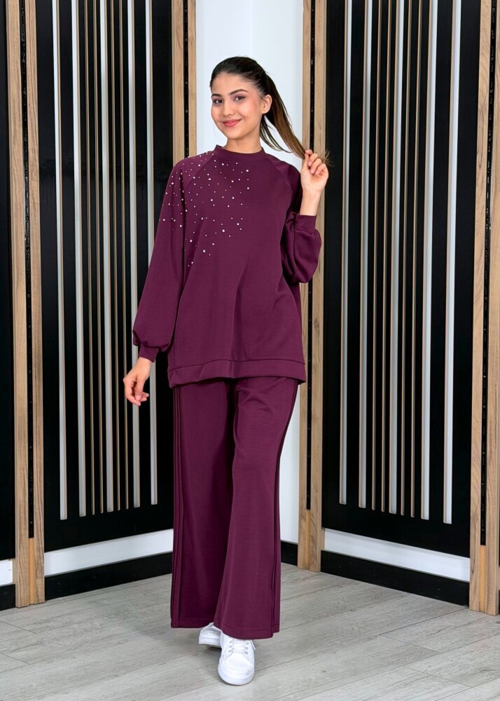 Nuss Önü Taşlı Pantolonlu Takım MÜRDÜM - 2