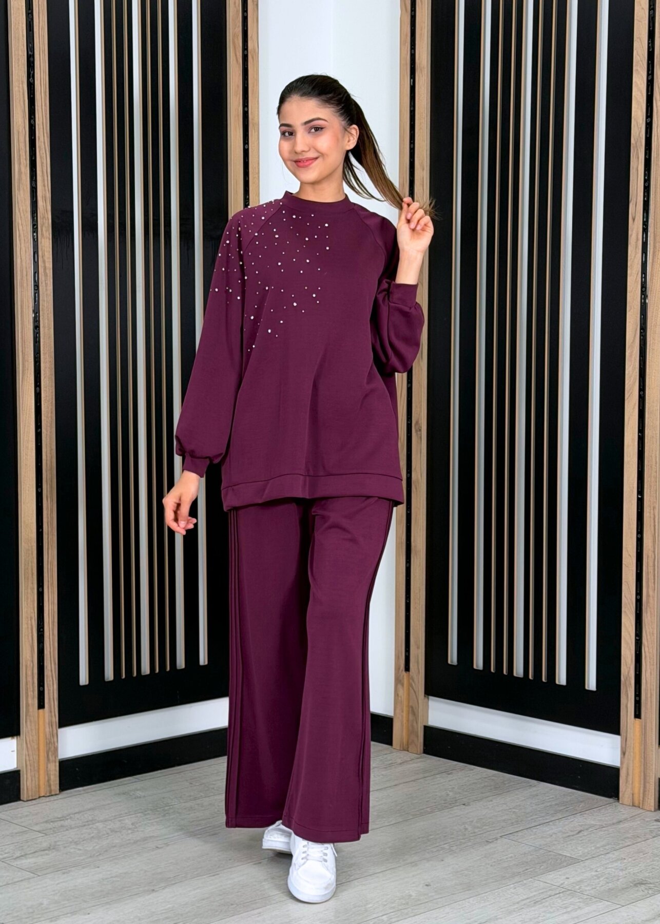 Nuss Önü Taşlı Pantolonlu Takım MÜRDÜM - 2