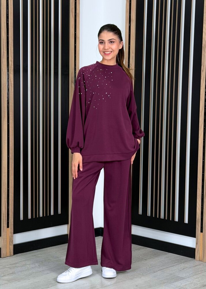 Nuss Önü Taşlı Pantolonlu Takım MÜRDÜM - 3