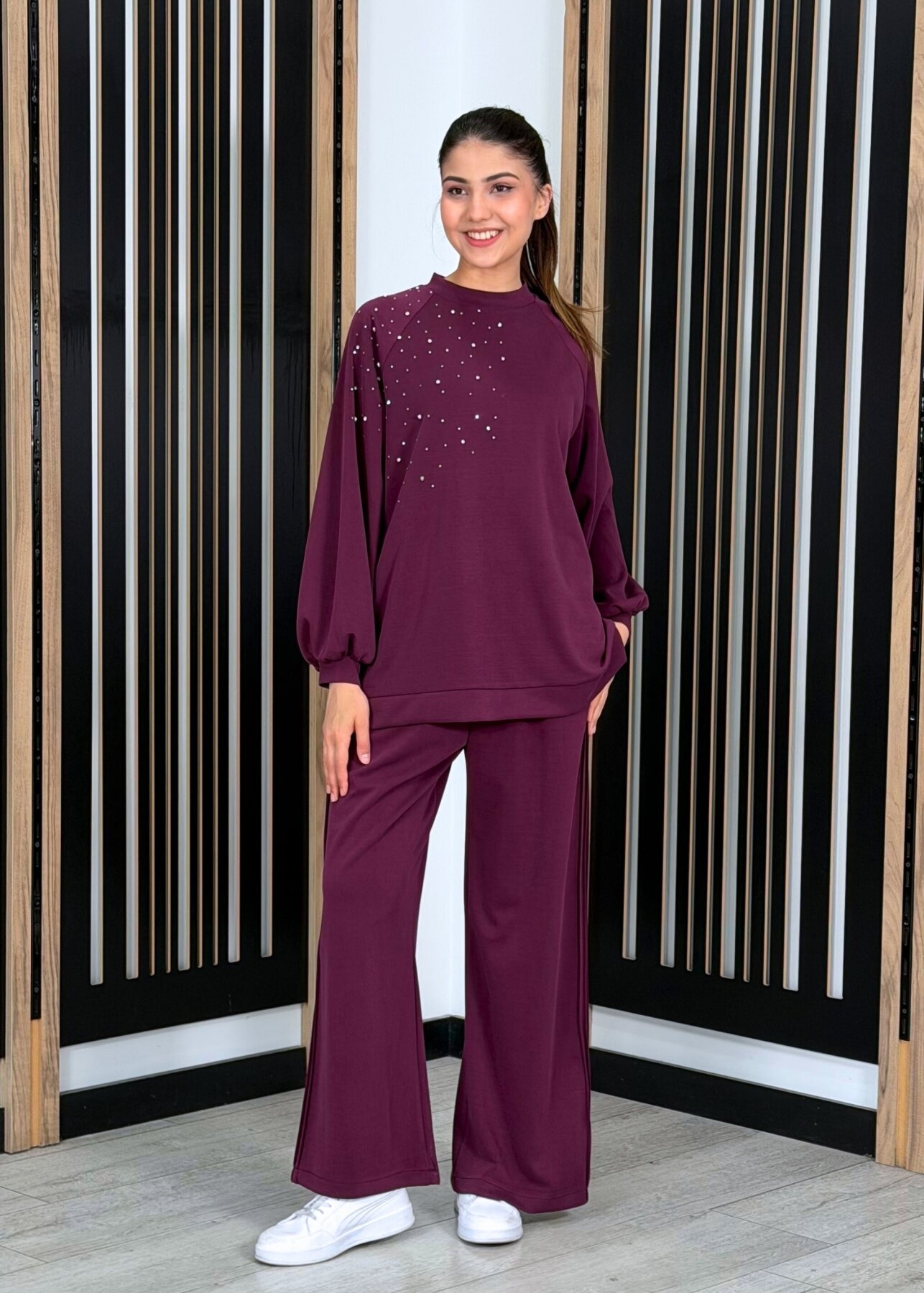 Nuss Önü Taşlı Pantolonlu Takım MÜRDÜM - 3