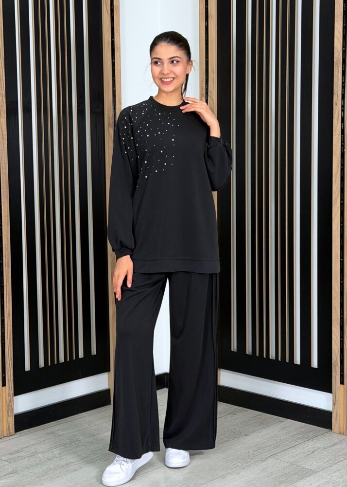 Nuss Önü Taşlı Pantolonlu Takım SİYAH - 2