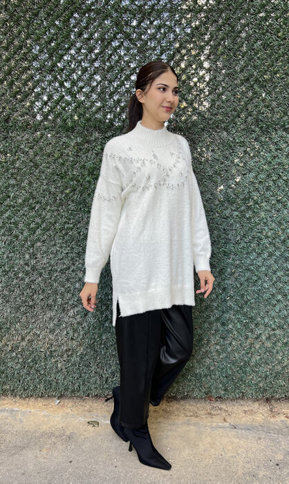 Nuss Önü Taşlı Yumoş Tunik EKRU - 2
