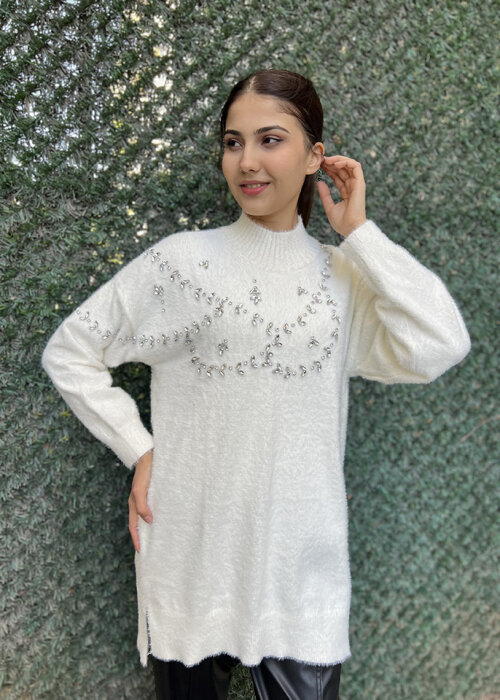 Nuss Önü Taşlı Yumoş Tunik EKRU - 4