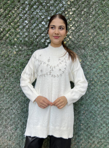 Nuss Önü Taşlı Yumoş Tunik EKRU - 3