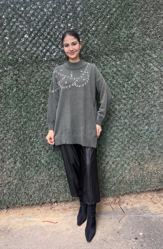 Nuss Önü Taşlı Yumoş Tunik HAKİ - 2