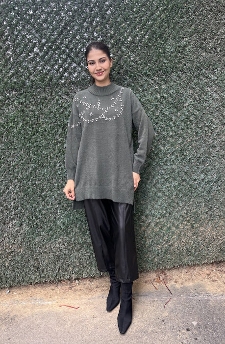 Nuss Önü Taşlı Yumoş Tunik HAKİ - 2