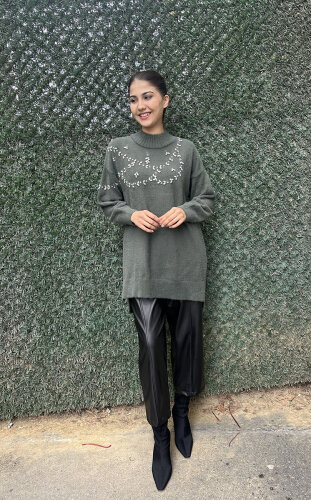 Nuss Önü Taşlı Yumoş Tunik HAKİ