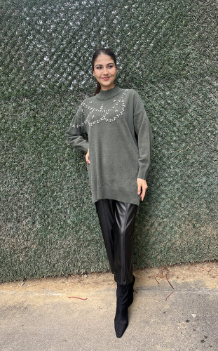 Nuss Önü Taşlı Yumoş Tunik HAKİ - 3