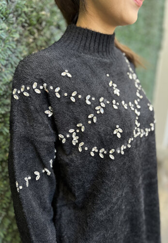 Nuss Önü Taşlı Yumoş Tunik SİYAH - 4