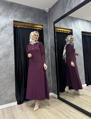 Nuss Önü Ters V Örgü Desenli Elbise BORDO - 4