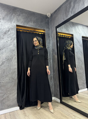 Nuss Önü Ters V Örgü Desenli Elbise SİYAH 