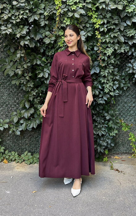 Nuss Önü Yarım Çıtçıtlı Elbise MÜRDÜM - 2