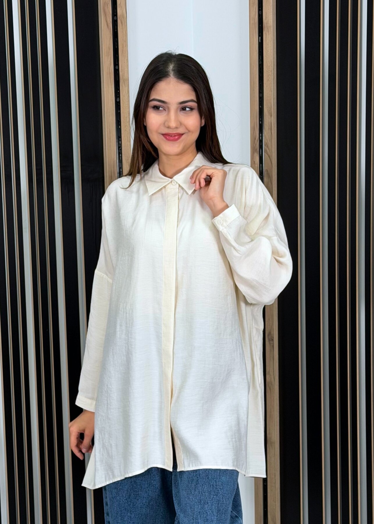 Nuss Oversize Gömlek KREM - 3