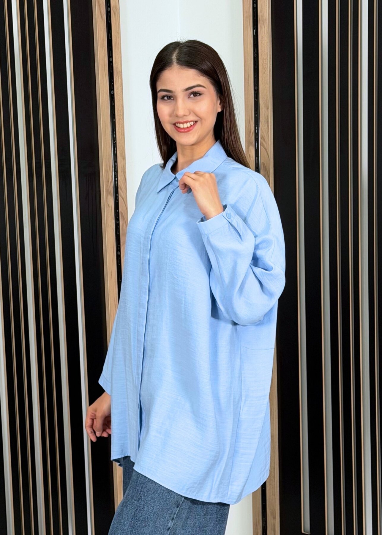 Nuss Oversize Gömlek Roos Mavi - 1