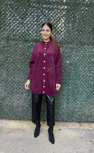 Nuss Pullu Yumoş Hırka BORDO - 3