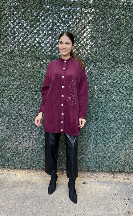 Nuss Pullu Yumoş Hırka BORDO - 3