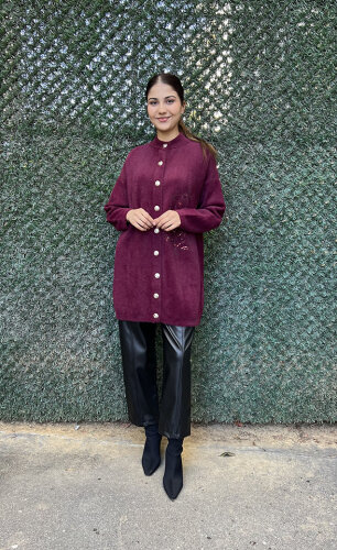 Nuss Pullu Yumoş Hırka BORDO - 4