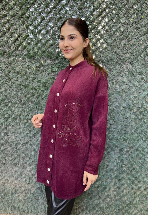 Nuss Pullu Yumoş Hırka BORDO - 1