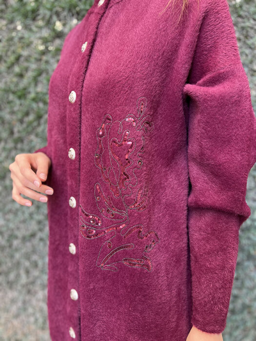 Nuss Pullu Yumoş Hırka BORDO - 2