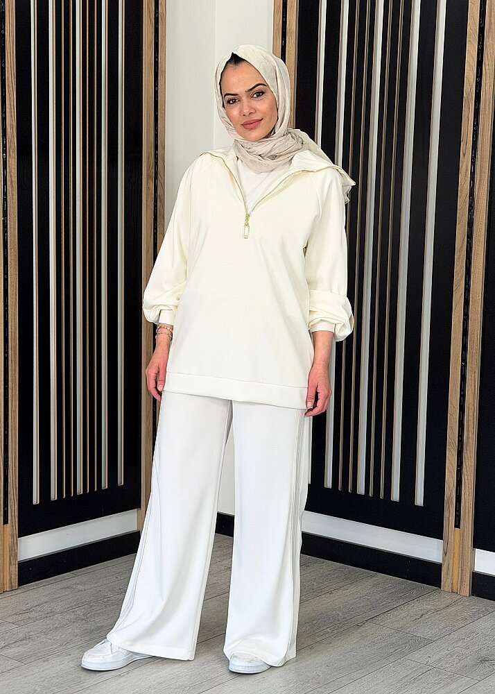 Nuss Simli Şerit Detaylı Pantolon Takım EKRU