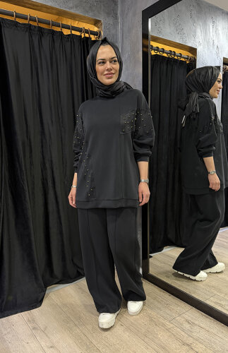 Nuss Taşlı Pantolonlu Takım SİYAH - 3