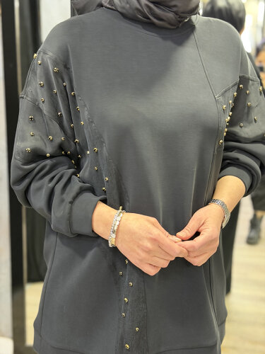 Nuss Taşlı Pantolonlu Takım SİYAH - 4