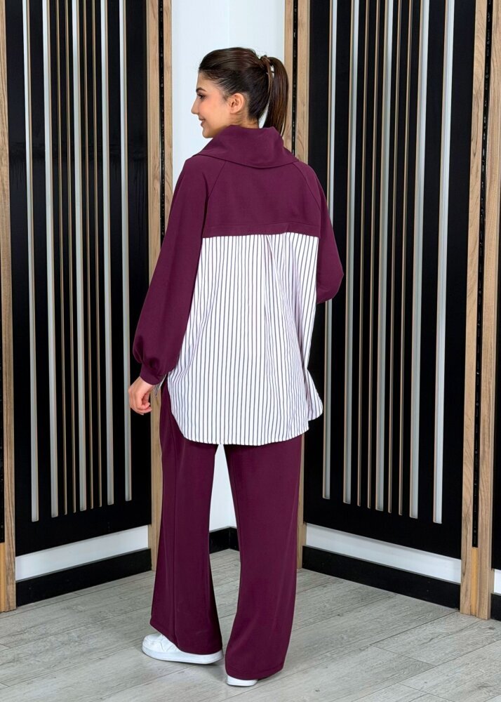 Nuss Yakası Fermuarlı Tuniğinin Etek Ucu ve Arkası Gömlek Detaylı Pantolonlu Takım MÜRDÜM - 3