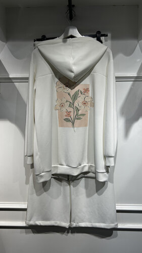 Omelya Arkası Baskılı Kapişonlu Ceket EKRU - 3