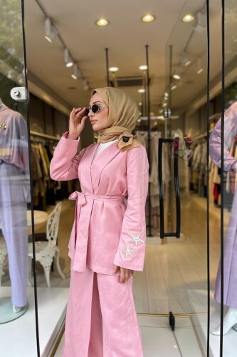 Omelya Önü Kapaklı Keten Pantolon PEMBE - 3