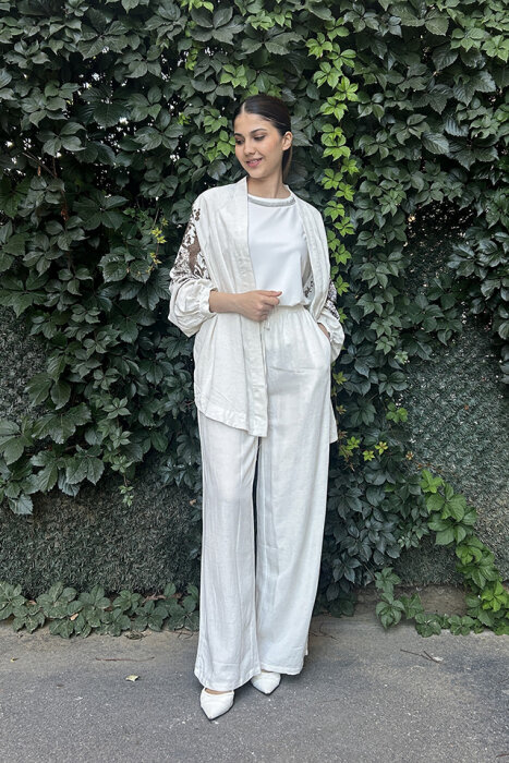 Orfeo Collection Arkası ve Kolu İşelemeli Ceket Naturel - 2