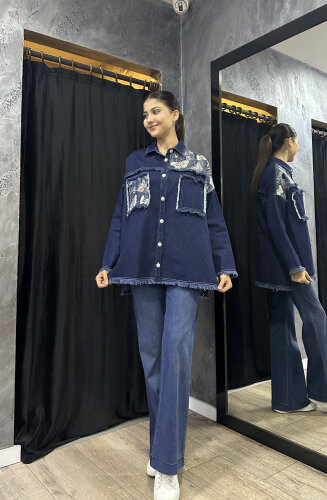 Orhan Desenli Kot Ceket LACİVERT - 2