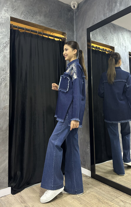 Orhan Desenli Kot Ceket LACİVERT - 3