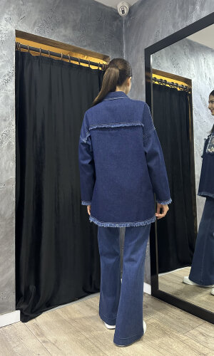 Orhan Desenli Kot Ceket LACİVERT - 4