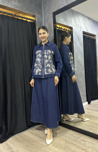 Orhan Desenli Kot Etekli Takım LACİVERT