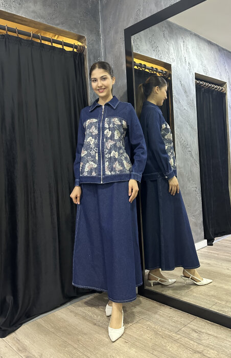 Orhan Desenli Kot Etekli Takım LACİVERT - 1