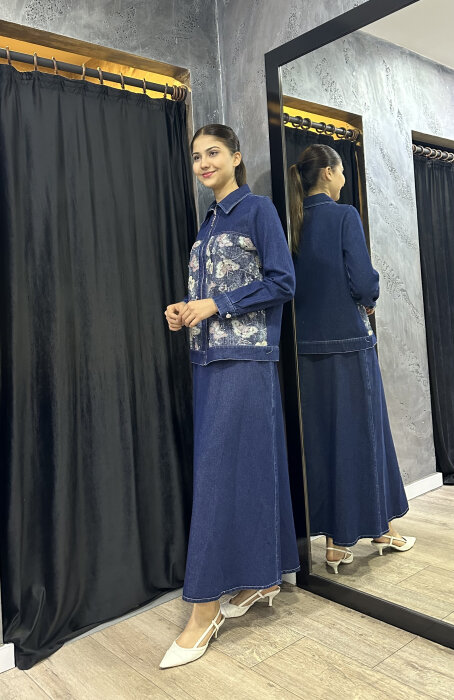 Orhan Desenli Kot Etekli Takım LACİVERT - 2