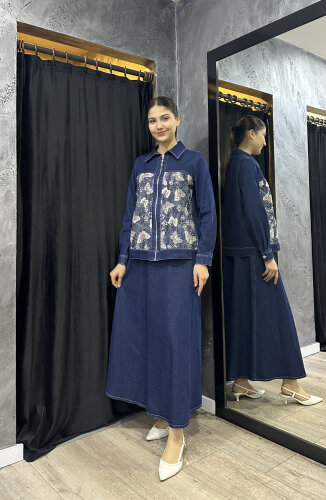 Orhan Desenli Kot Etekli Takım LACİVERT - 3