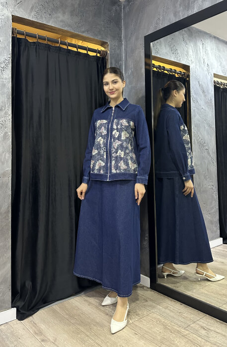 Orhan Desenli Kot Etekli Takım LACİVERT - 3