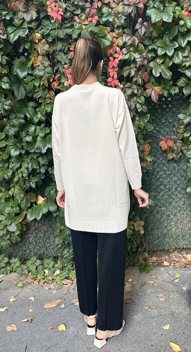 Orhan Etek Ucu ve Kol Ucu Çiçek Detaylı Tunik KREM - 4