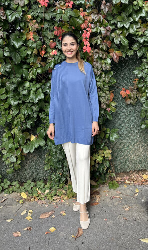 Orhan Omuzu Düğme Detaylı Tunik İNDİGO