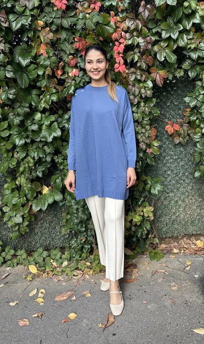 Orhan Omuzu Düğme Detaylı Tunik İNDİGO - 1